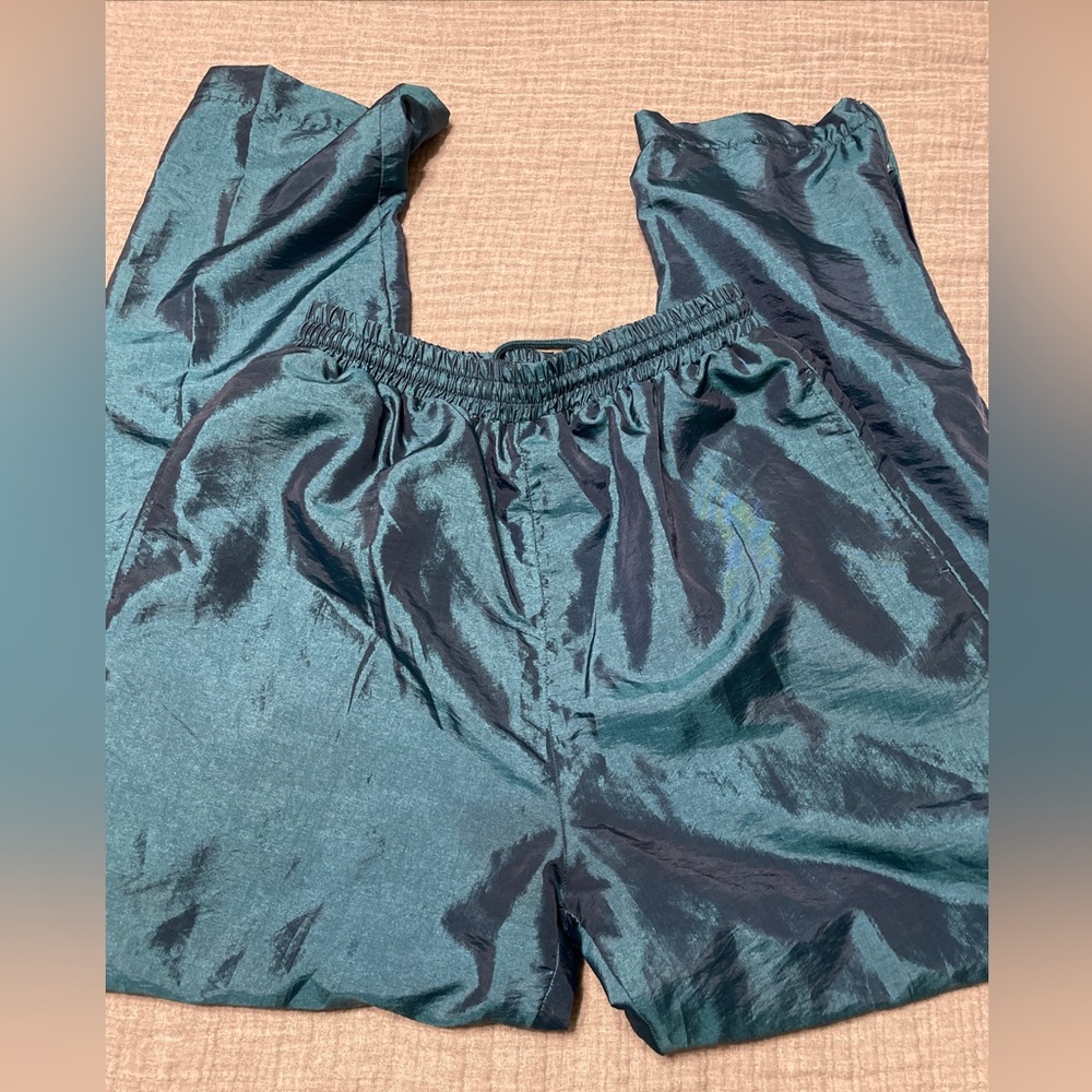 Lavon Womens S Green Nylon Shiny Pants Joggers Trainers Casual
